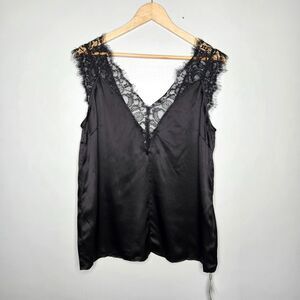 Elegant Black Lace Trim Tank Top